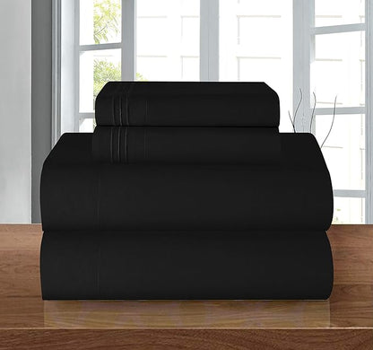 Elegant Comfort Luxury 1500 Premium Hotel Quality Microfiber 5-Piece Sheet Set - Wrinkle Resistant, All Around Elastic Fitted Sheet, Deep Pocket up to 16", Split King, Black