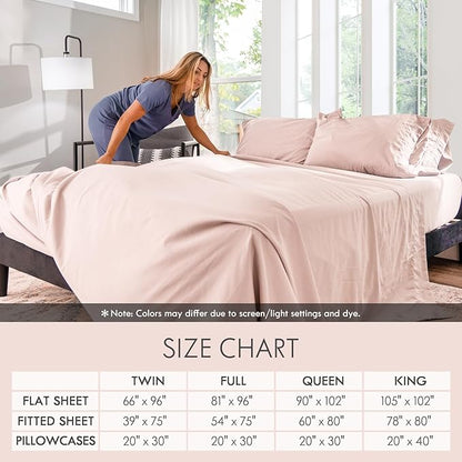 ClevaHome King Size Sheet Set - 6 Piece Soft Breathable Luxury Bed Sheet Set - Shrinkage & Fade Resistant Embroidered Bedding Sheet with Deep Pocket, 2 Extra Pillowcases (King, Barely Pink)