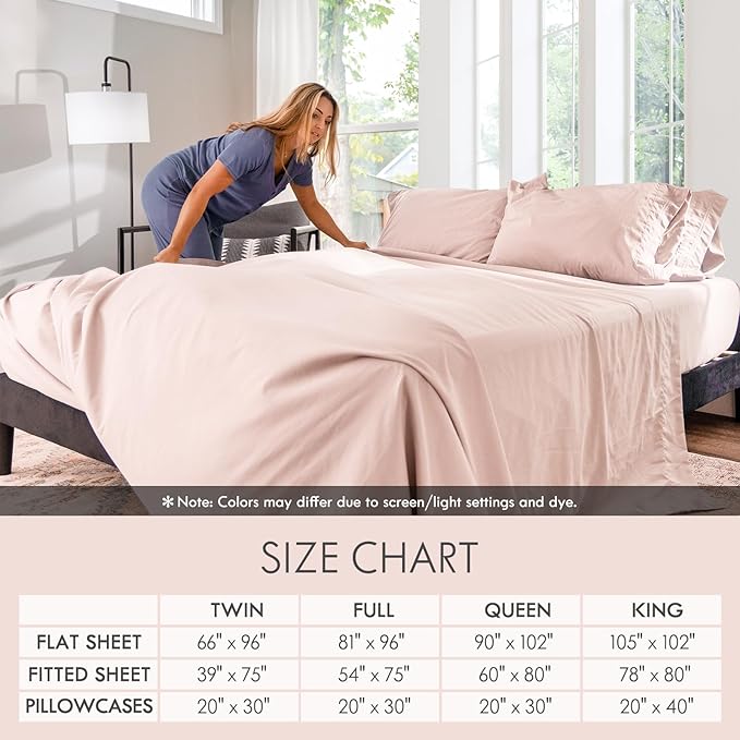 ClevaHome Queen Size Sheet Set - 6 Piece Soft Breathable Luxury Bed Sheet Set - Shrinkage & Fade Resistant Embroidered Bedding Sheet with Deep Pocket, 2 Extra Pillowcases (Queen, Barely Pink)