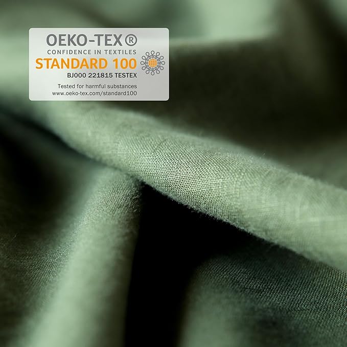 XZ XIFA Green Linen Duvet Cover King, 100% Washed French Flax Linen Bedding with Zipper Closure, Cooling for Hot Sleepers, Textured Bed Sets - 1 Duvet Cover and 2 Pillowcases