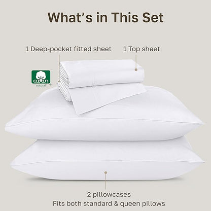 California Design Den Luxury Sheets Full Size Bed Set - Buttery Soft 800 Thread Count Sateen, 100% Cotton Sheet Sets, Deep Pockets, Durable Bedding Set - White