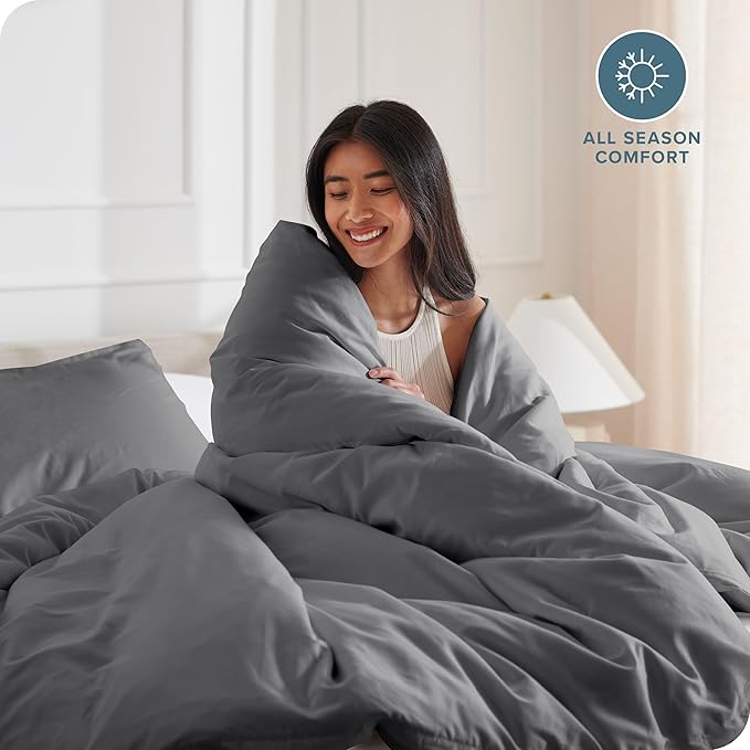 Bare Home Bedding Duvet Cover Full Size - Premium 1800 Super Soft Collection - Lightweight, Cooling - Soft Breathable Bedding Duvet Cover (Full, Grey)