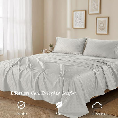 Threadmill Cotton Twin XL Sheet Set | 100% Cotton Sheets for Twin XL Size Bed | Damask Jacquard Sateen Twin XL Bed Sheets Set with 16” Deep Pocket | Soft Breathable 3 pc Cooling Sheet Set | Light Grey