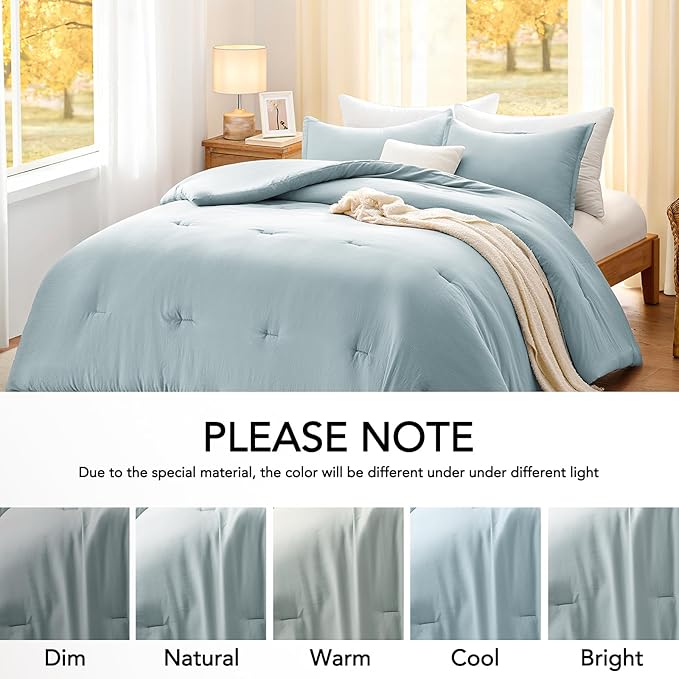 Oversized Queen Comforter Set Mist Blue, Extra Length Fit for Thick Mattresses,3PCS Bedding Comforter for All Season, Oversized Queen Size(98''×98'' Comforter & 2 Pillowcases)