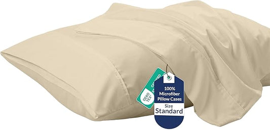 Royale Linens Standard Pillowcase Set of 2 - Bed Pillow Cover - 20"x26" - Sand Pillowcases - 1800 Brushed Microfiber, Wrinkle & Fade Resistant - Soft & Cozy- Standard Size Pillow Case (STD,Sand)