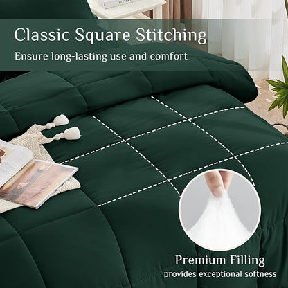 JOLLYVOGUE Twin Comforter Set, Ultra-Soft Bed in a Bag Twin Size 5 Pieces, Oeko-TEX Certified Bedding Set with Down Alternative Comforter, Sheets, Pillowcases & Shams, Emerald Green