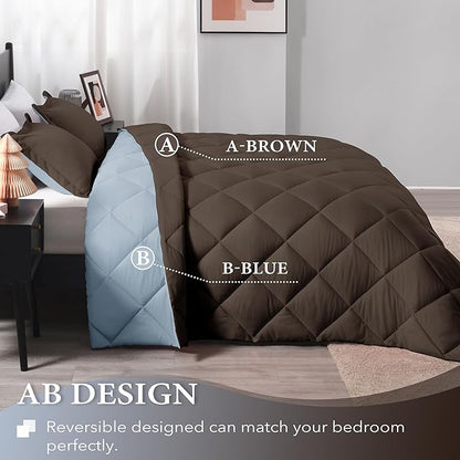 downluxe Twin Comforter Set - Brown and Blue Twin Comforter, Soft Bedding Sets for All Seasons -2 Pieces - 1 Comforter (66"x92") and 1 Pillow Sham(20"x26")