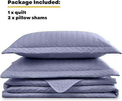 Maple&Stone Quilt Set Queen Size, Mineral Blue Lightweight Bedspread Ultrasonic Chevron Pattern Light Coverlet for All Season Comforter Bedding Decor - 3 Piece Queen Bed Cover Sets