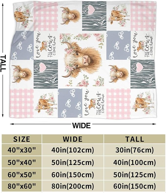 Highland Cow Blanket Super Soft Warm Fluffy Fleece Flannel Cattle Animal Throw Blanket Cozy Fuzzy Plush Stuff Bedding Blankets Gifts for Women Kids Boys Girls Adults 60"X50"