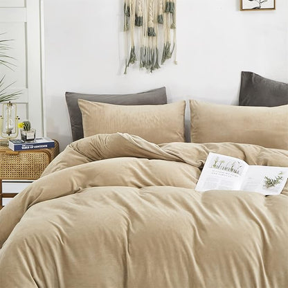 Luxlovery Cream Coffee Velvet Comforter Queen Khaki Flannel Bedding Minimalist Bedding Solid Dark Champagne Blanket Quilts Heavyweight Winter Taupe Color