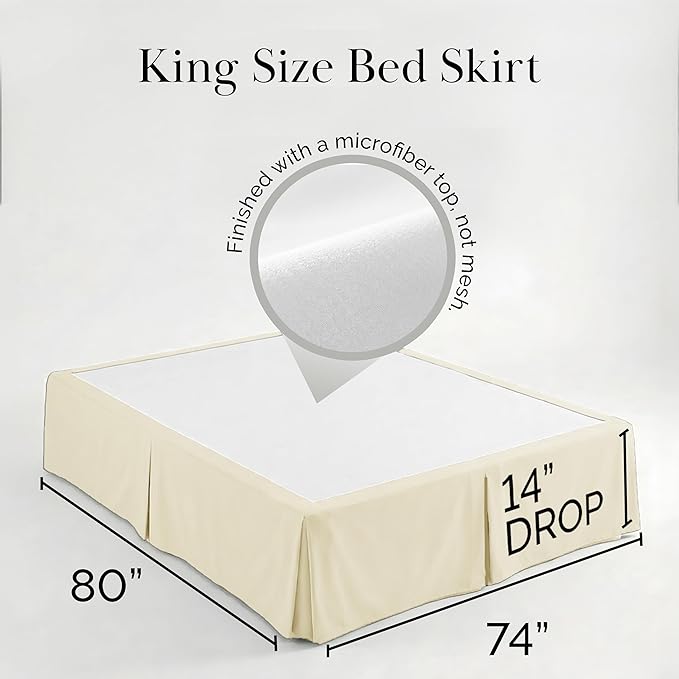 Southshore Fine Living, Inc. King Size Bed Skirt 14 Inch Drop, Pleated Bed Skirts King Size, Cream Dust Ruffle, Fade Resistant Microfiber Bedding, Wrinkle Free, Machine Washable, Cream