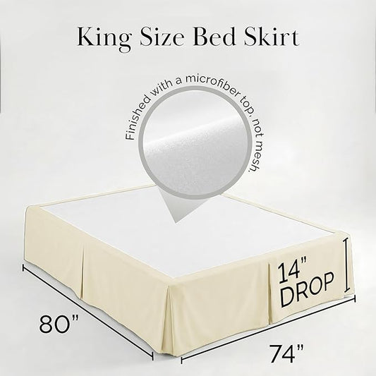 Southshore Fine Living, Inc. King Size Bed Skirt 14 Inch Drop, Pleated Bed Skirts King Size, Cream Dust Ruffle, Fade Resistant Microfiber Bedding, Wrinkle Free, Machine Washable, Cream