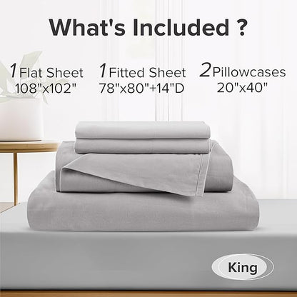 Comfort Spaces 100% Cotton Sheet Set Breathable, Lightweight, Soft with 14" Elastic Pocket Fits up to 16" Mattress, All Season Cozy Bedding, Matching Pillow Case, King Grey 4 Piece
