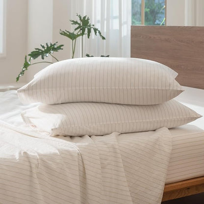 MooMee Striped Duvet Cover Set 100% Washed Cotton Linen Like Textured Breathable Durable Soft Comfy (White Almond Milk Grey Wide Stripes, Super King Plus 120"x120")