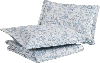 Laura Ashley - King Quilt Set, Soft Cotton Bedding with Reversible Design, Medium Weight for Year Round Use, 3 Piece Bed Set with Matching Pillowcases (Amberley Blue)