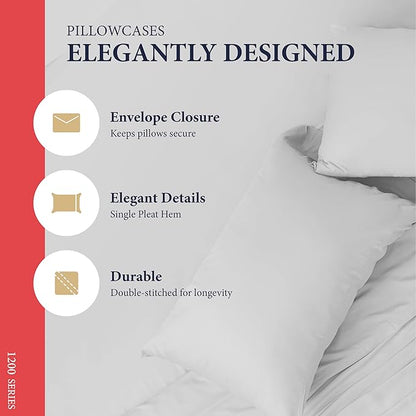Ashton Sheets 100% Egyptian Cotton Sheets California King Size - 1200 Thread Count 4 PC Cal King Sheets Egyptian Cotton, Cooling Sateen Sheets, High Thread Count Sheets California King - Light Grey