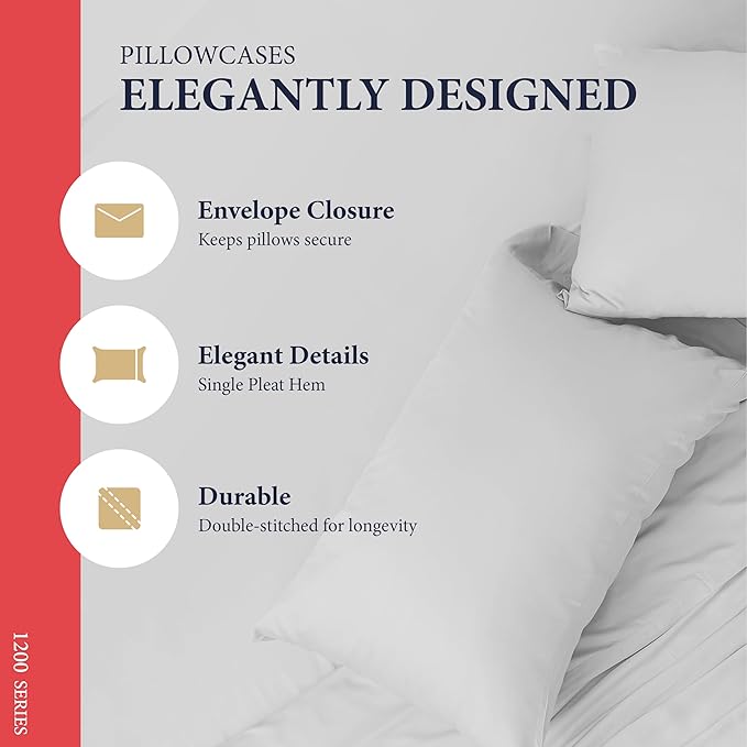 Ashton Sheets 100% Egyptian Cotton Split King Sheets Sets for Adjustable Bed - Luxury 1200 Thread Count Split Head King Sheets Sets (Light Grey), Cooling, Sateen Weave 17" Deep Pocket Twin XL Sheet