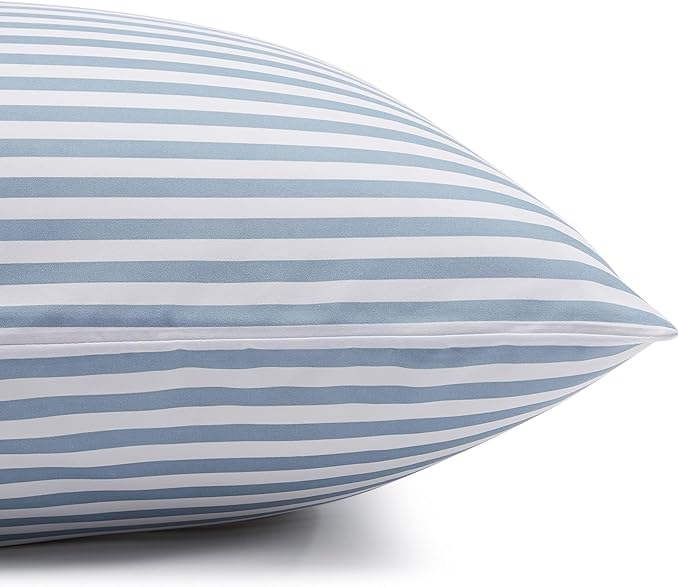 Amazon Basics Breathable, Brushed Microfiber Wrinkle Resistant 3 Piece Bed Sheet Set with 14-Inch Deep Pockets, Twin, Dusty Blue Pinstripe, Printed