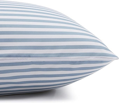Amazon Basics Breathable, Brushed Microfiber Wrinkle Resistant 3 Piece Bed Sheet Set with 14-Inch Deep Pockets, Twin, Dusty Blue Pinstripe, Printed