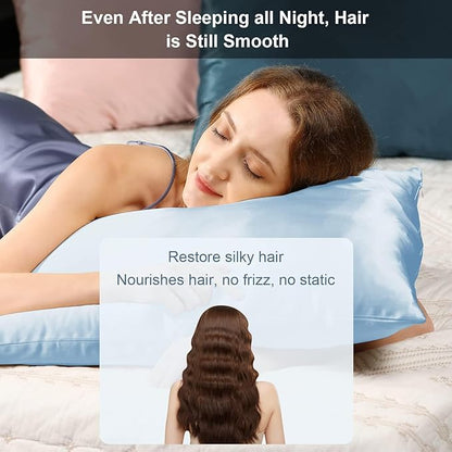 Silk Pillowcase for Hair and Skin with Hidden Zipper, Ravmix Both Sides 21Momme Mulberry Silk Cooling Pillow Case Standard Size 20×26inches, 1PCS, Light Blue