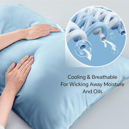 BEDELITE King Size Pillow Cases Set of 2, Rayon Derived from Bamboo, Cooling Pillow Cases for Hot Sleepers & Night Sweats, Breathable and Silky Soft Envelope Pillowcases(Blue, 20"x40")
