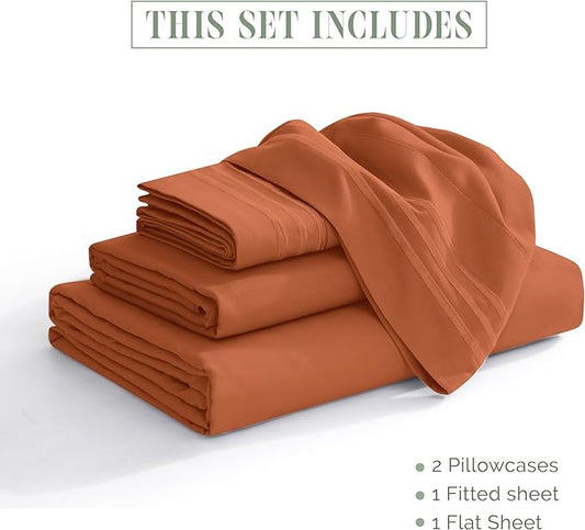 Elegant Comfort Luxurious 1500 Premium Hotel Quality Microfiber 4-Piece Sheet Set, 18-24 Inches Deep - Extra Deep Pocket Sheets - Ultra Soft 4PC Deep Pocket Sheets, Queen, Coral