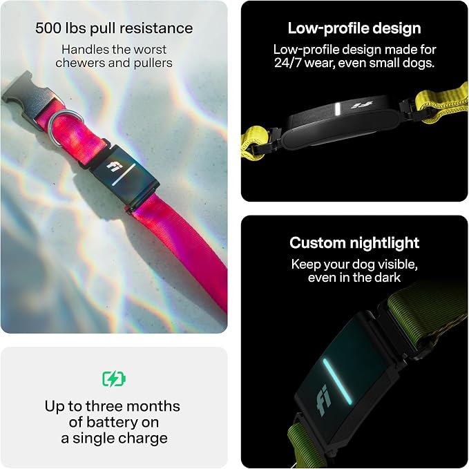 Fi Series 3+ GPS + Health Dog Collar, Blue, X-Small, 12-Month Membership | Smart GPS dog collar with live tracking, health & behavior, Escape Alerts, LED light. Waterproof and Apple Watch compatible.
