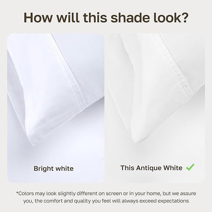 California Design Den Natural 100% Cotton Sheets, Full Size Sheets Set, 400 Thread Count Sateen Bedding, Deep Pockets with All-Around Elastic for a Snug Fit, Durable Bed Set - Antique White
