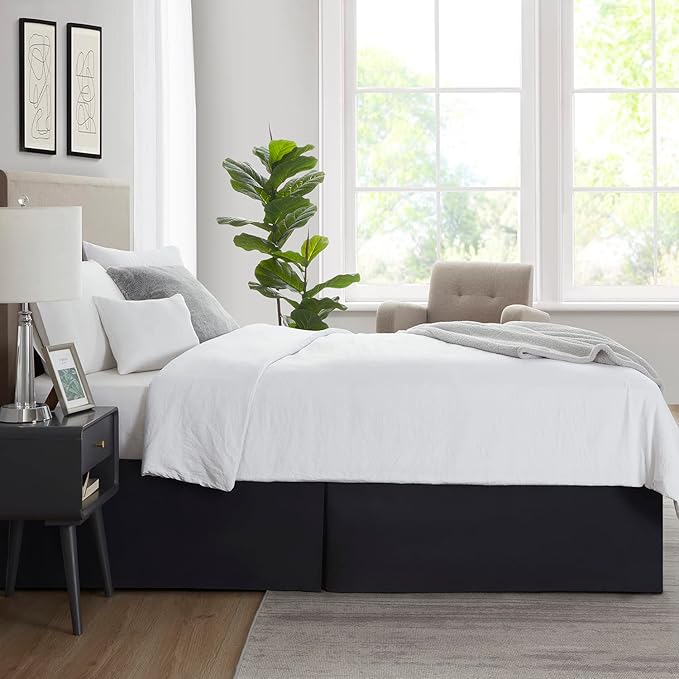 Nestl Black Full Bed Skirt - Full Size Bed Skirt 14 Inch Drop - Brushed Microfiber Bed Skirts - Hotel Quality Pleated Bed Skirt - Shrinkage & Fade Resistant