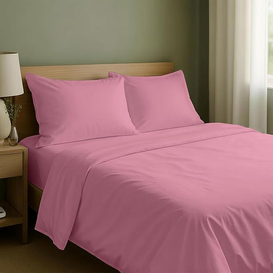 California Design Den Natural 100% Cotton Sheets Queen Size Bed Set - Soft Sateen Weave, Deep Pockets with All Around Elastic, Breathable and Durable Bedding - Doll Pink
