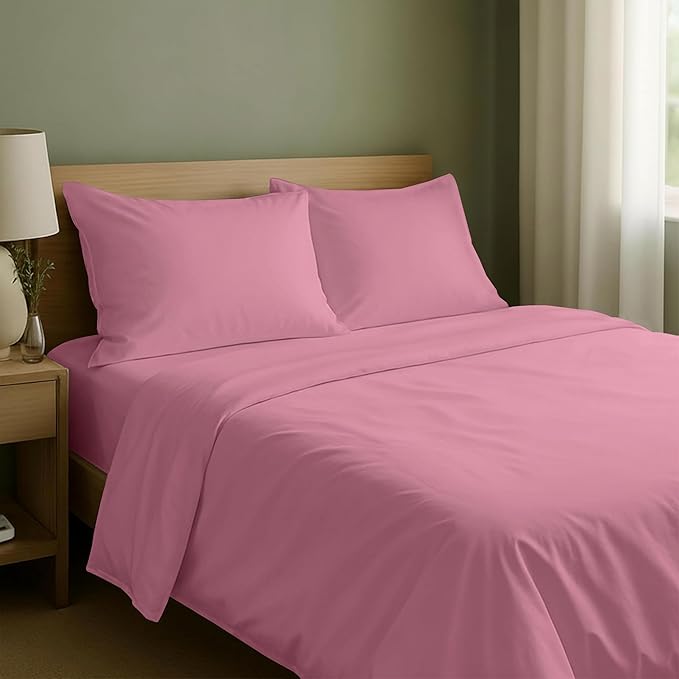 California Design Den Natural 100% Cotton Sheets King Size Set - Soft Sateen Weave, Fully Elasticized Deep Pocket King Sheet Set, Breathable and Durable Bedding - Doll Pink
