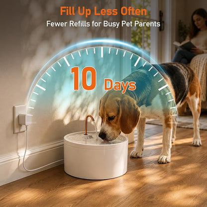 MISFANS Ceramic Dog Water Fountain, 4L/135oz/1.1Gal – All-Ceramic Body with Copper Water Spout – Pet Drinking Fountain for Medium & Small Dogs, Ultra-Quiet Pump, Includes 3 Filters & Sponges