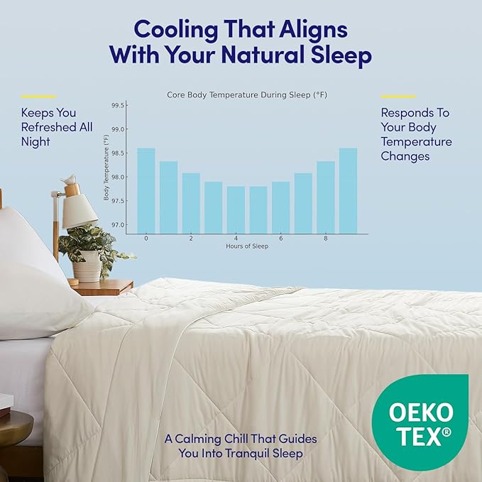 Oversized Cooling Comforter King/California King – Reversible Diamond-Quilted Comforter with Elegant Trim – Lightweight Breathable Blanket for Hot Sleepers, Night Sweats & All-Season Comfort, Beige