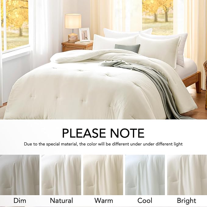 Full Comforter Sets Beige,3PCS Soft Lightweight Breathable Bedding Comforter Sets for All Season, Full Size(82''×86'' Comforter & 2 Pillowcases)