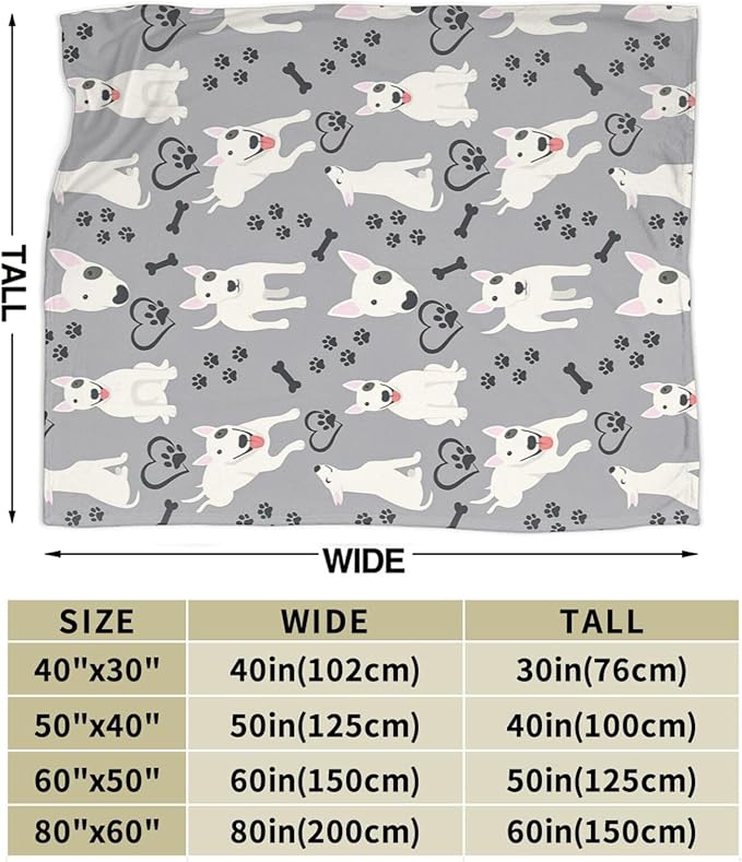 Bull Terrier Blanket Super Soft Warm Fluffy Fleece Flannel Dog Animal Throw Blanket Cozy Fuzzy Plush Stuff Bedding Blankets Gifts for Women Kids Boys Girls Adults 80"X60"