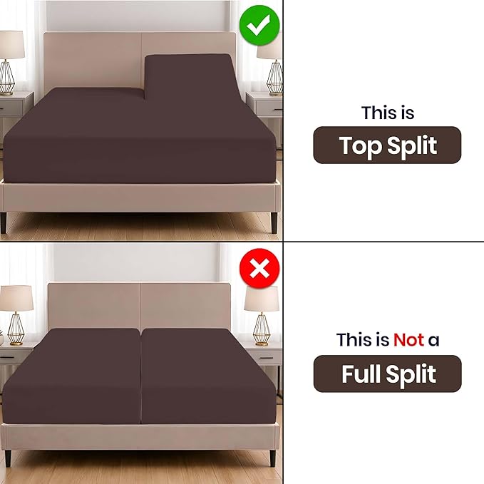 SGI bedding 36" King Split Top Flex Head Sheet Set 1800 Threads Flex Top Sheet for Adjustable Bed 4 Piece Sheet Set 15" Deep Pocket for Sleep Number Bed - Chocolate