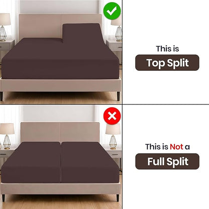 SGI bedding 36" King Split Top Flex Head Sheet Set 1800 Threads Flex Top Sheet for Adjustable Bed 4 Piece Sheet Set 15" Deep Pocket for Sleep Number Bed - Chocolate