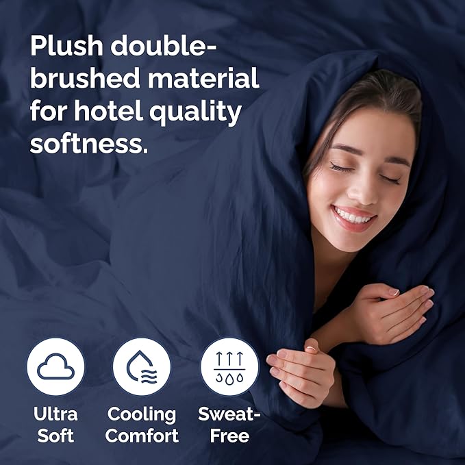Duvet Cover Twin/Twin XL Size Set - Extra Soft Twin/Twin XL Duvet Cover 68" x 90" with 1 Pillow Sham - Hotel Luxury, Easy Care, Fade Free with Zipper Closures & Ties - Comfy & Breathable (Navy Blue)