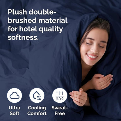 Duvet Cover Queen Size Set - Extra Soft Queen Duvet Cover 90" x 90" with 2 Pillow Shams - Hotel Luxury, Easy Care & Fade Free w/ Zipper Closures & Ties - All Season, Comfy and Breathable (Navy Blue)