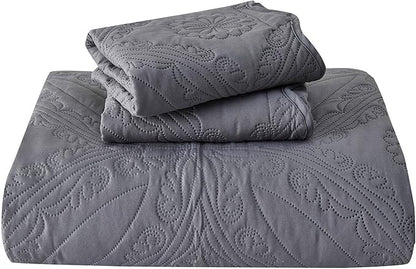 Kingnex Oversized King Bedspreads 128x120 Extra Wide for Tall King or Cal King Bed Ultrasonic Quilted Coverlet Set 3 Piece Include 1 Quilt 2 Pillowcases Dark Grey