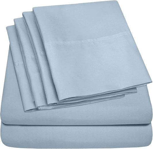 Full Size Bed Sheets - 6 Piece 1500 Supreme Collection Fine Brushed Microfiber Deep Pocket Full Sheet Set Bedding - 2 Extra Pillow Cases, Great Value, Full, Misty Blue