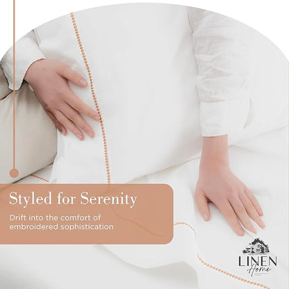 Linen Home 100% Cotton Percale Pearl Stitch Pillowcases King Size, Peach, 2 Pieces of Pillow Case, Crisp and Cool Strong Bed Linen, 20 inches X 40 inches