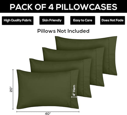 Utopia Bedding Queen Pillow Cases - 4 Pack - Envelope Closure - Soft Brushed Microfiber Fabric - Shrinkage and Fade Resistant Pillow Covers Queen Size 20 X 30 Inches (Queen, Olive)