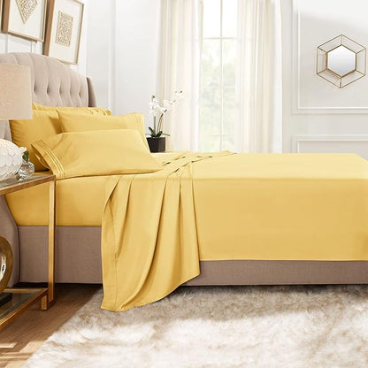 Clara Clark Twin XL Sheets, 5 Piece Set - Hotel Luxury Bed Sheets, Super Soft Bedding Set, Twin XL Size, Mellow Yellow