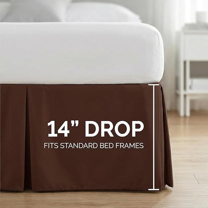 Southshore Fine Living, Inc. Twin Bed Skirt - 14" Drop, Luxury Pleated Bed Skirts, Twin Bedding Dust Ruffle, Twin Size Bed Skirting, Chocolate Brown