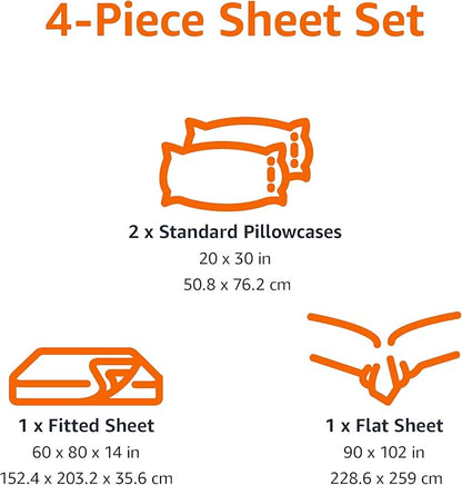 Amazon Basics Kid's Soft Easy-Wash Lightweight Microfiber 4-Piece Sheet Set, Queen, Unicorn and Rainbow