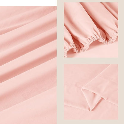 ROSE&RISY Pink Sheets Queen Sheet Set, Pre-Washed Cotton-Like Brushed Microfiber, 4 Pcs Super Soft Breathable Cooling Bed Sets,Includes 1 Fitted, 1 Flat, 2 Pillowcases (Pink, Queen)
