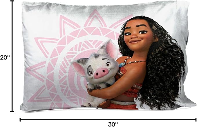 Jay Franco Disney Moana 2 Pack Reversible Pillowcases - Tropical Patchwork Double Sided Pillow Cover - Features Pua, Kids Super Soft Bedding