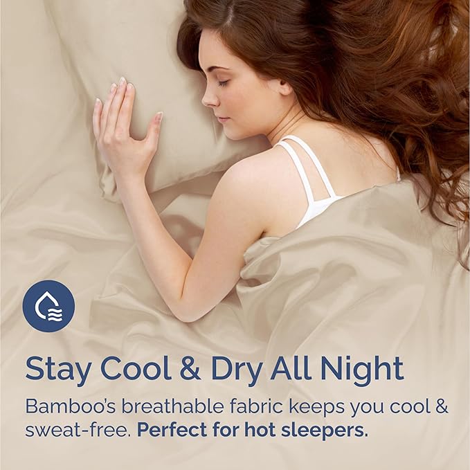 100% Rayon Derived From Bamboo - Bamboo Sheets Queen Size - Cooling Sheets for Queen - Ultra Soft, Breathable & Hotel Luxury Bedding - 1 Flat & 1 Fitted & 2 Pillowcases w/ 16 Inch Deep Pockets - Wheat