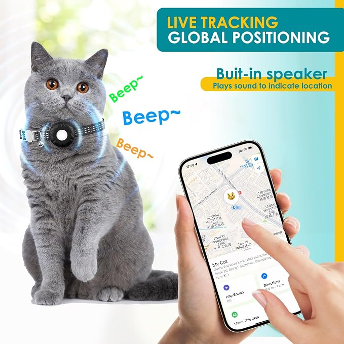 GPS Tracker for Cats-No Monthly Fee, Cat Tracker,Compatible with Apple Find My App (Only iOS), Waterproof Pet Tracker,Real-Time Cat Collar for Pets,Kids,Luggage & Assets | 367-Day Battery Life|(Black)